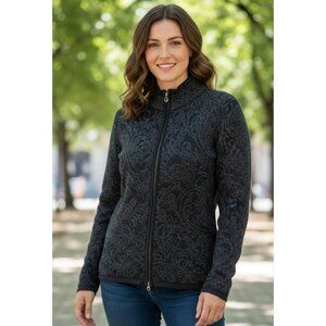 Dale of Norway Charcoal Gray Tonal Floral 100% Wool Full Zip Cardigan Sweater XL